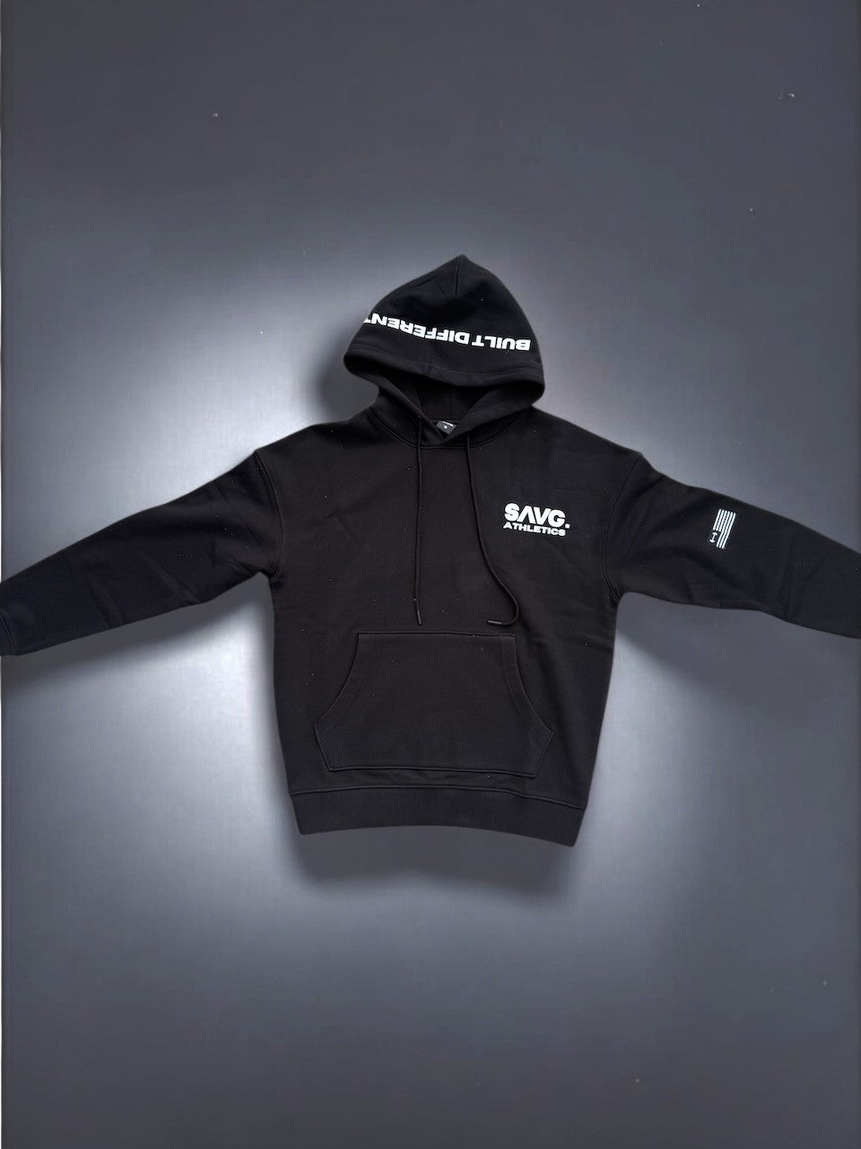 Quality mens workout hoodie. Muscle Fit lifting sweatshirt. Built Different.