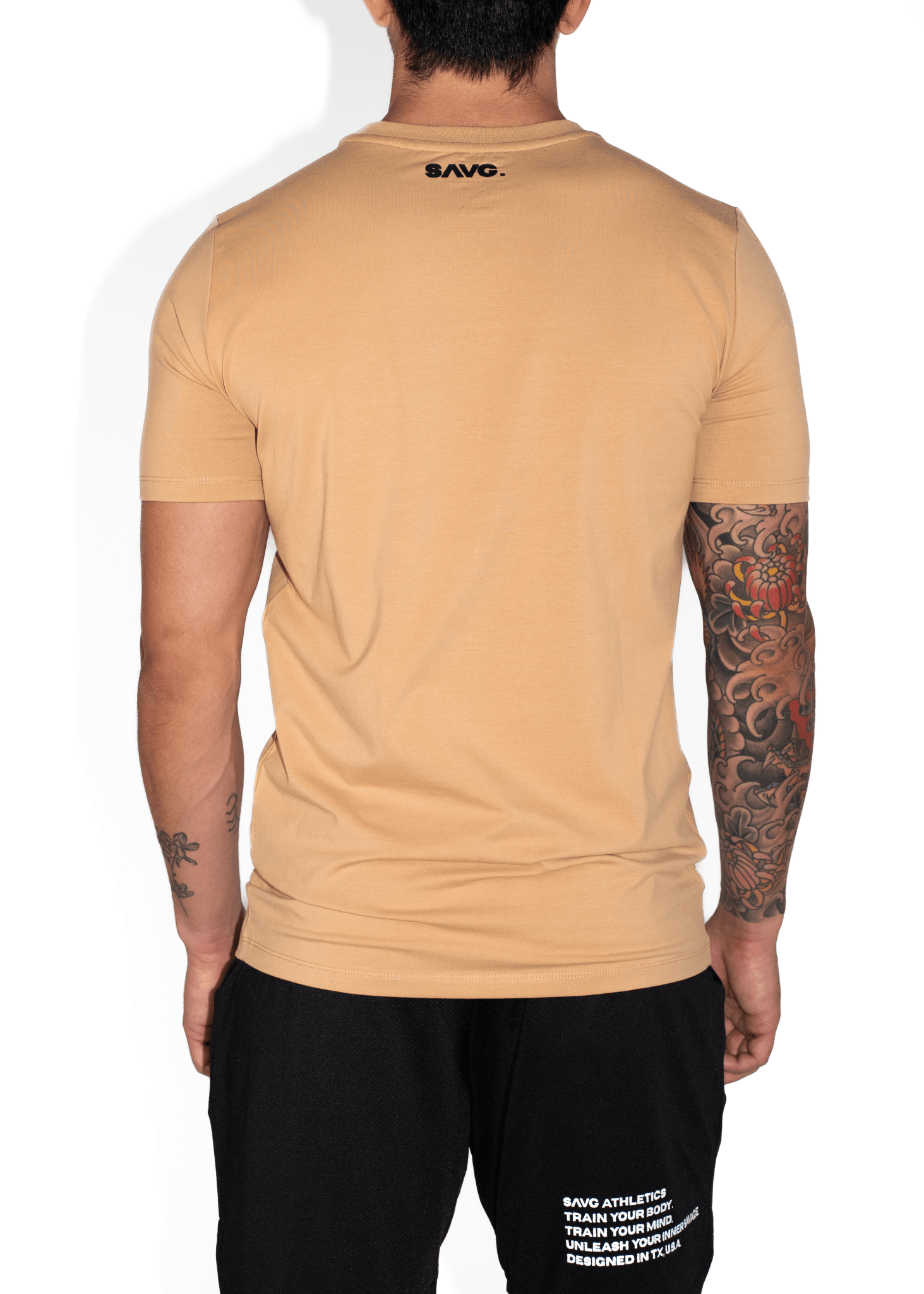 Muscle fit workout shirt for lifters. SAVG CLASSIC TEE. - SAND - SAVG AthleticsSAVGS01