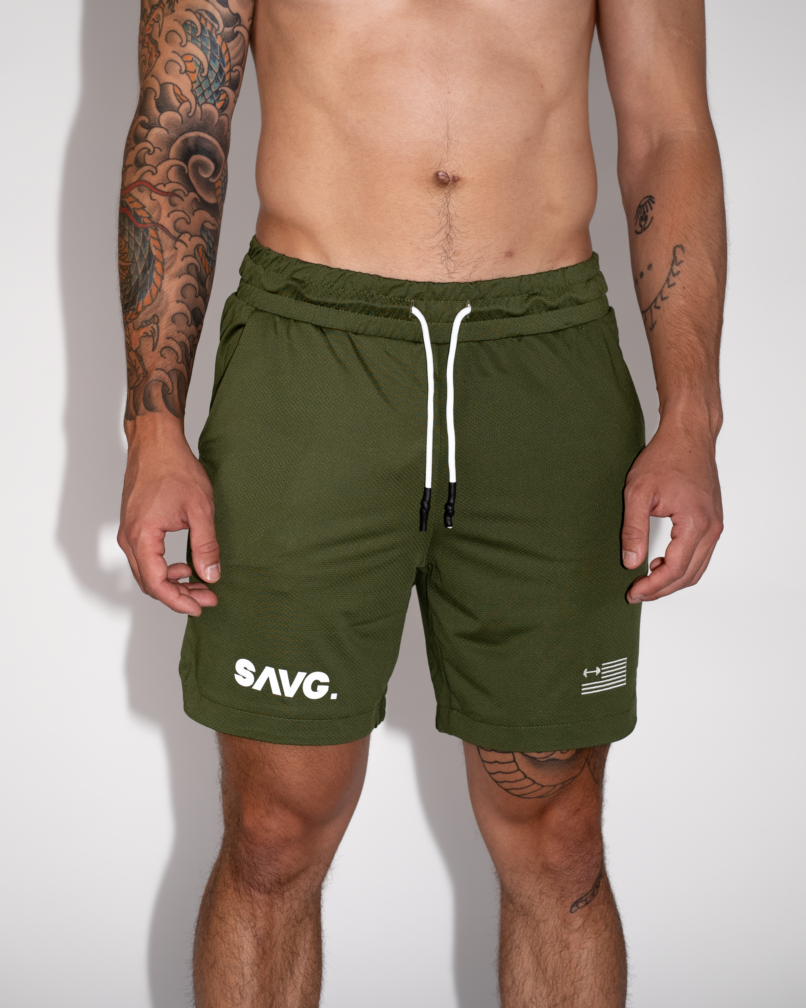 Army Green Crusher Shorts- Train Your Body, Train Your Mind, Unleash Your Inner SAVG- Front