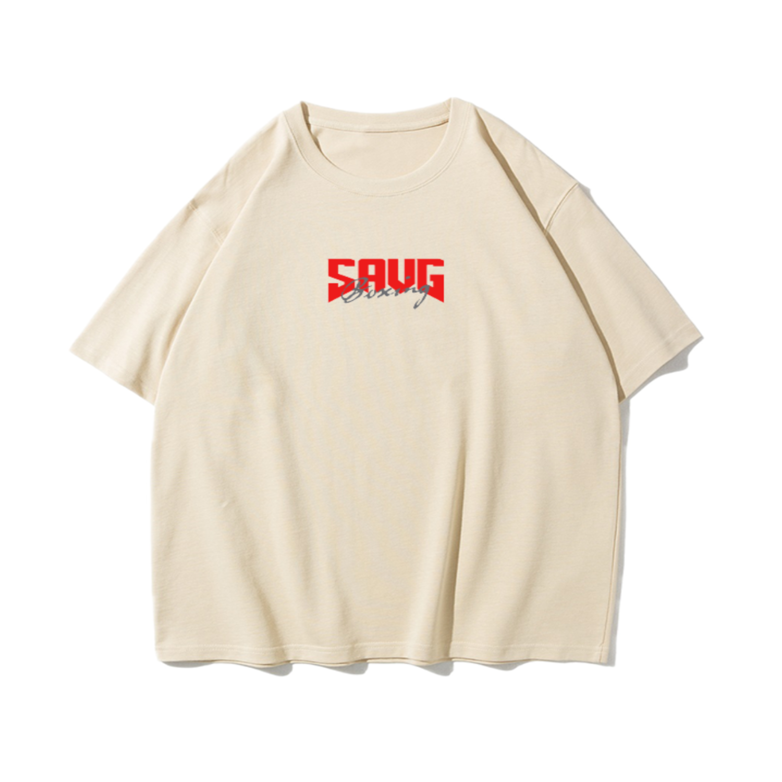 Beige Oversized Boxing T Shirt- Mockup