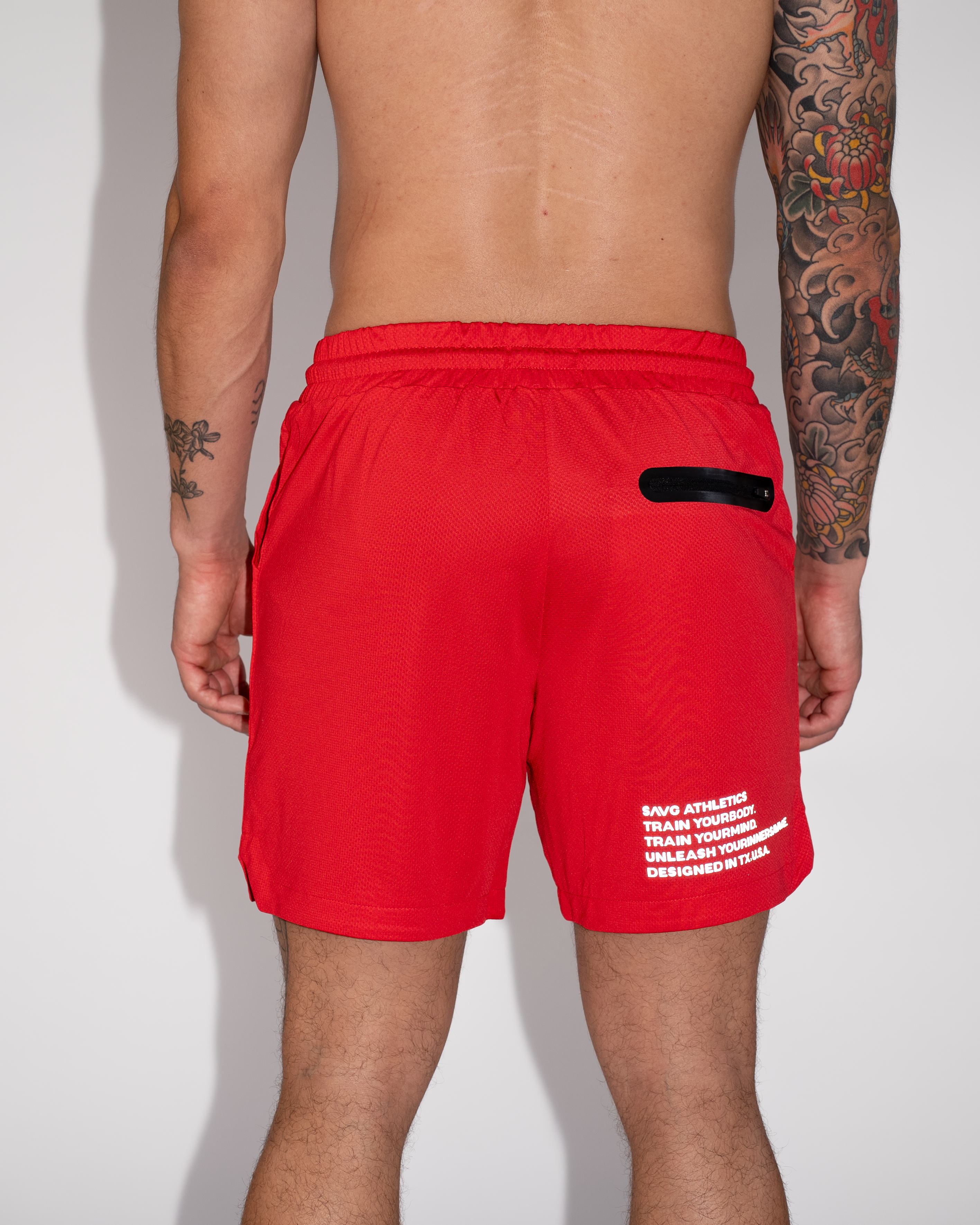 Red Crusher Shorts- Train Your Body, Train Your Mind, Unleash Your Inner SAVG