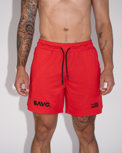 Red Crusher Shorts- Train Your Body, Train Your Mind, Unleash Your Inner SAVG