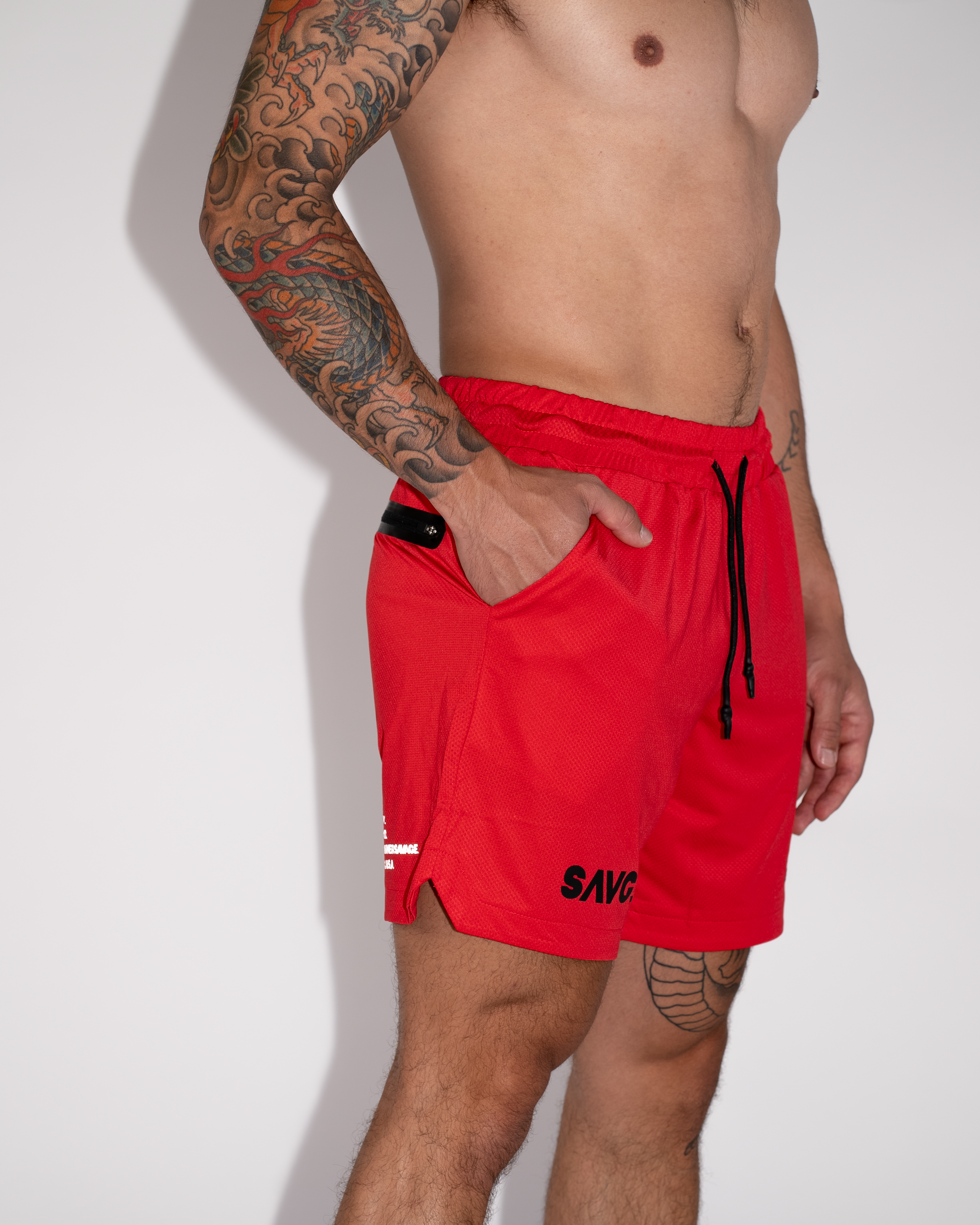 Red Crusher Shorts- Train Your Body, Train Your Mind, Unleash Your Inner SAVG