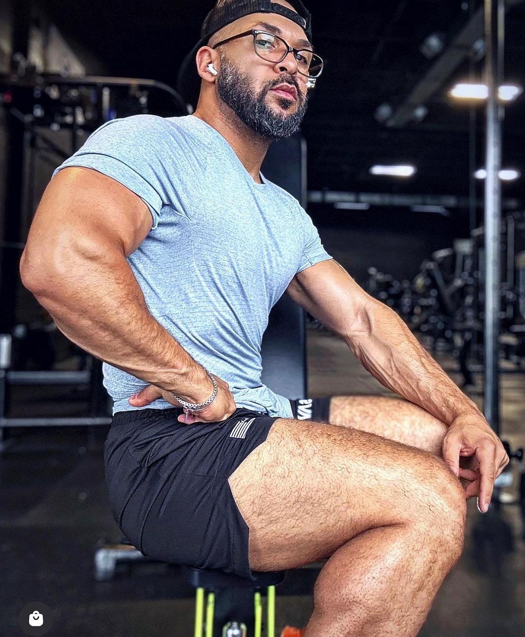 SAVG Black Shorts. Sitting and working out.