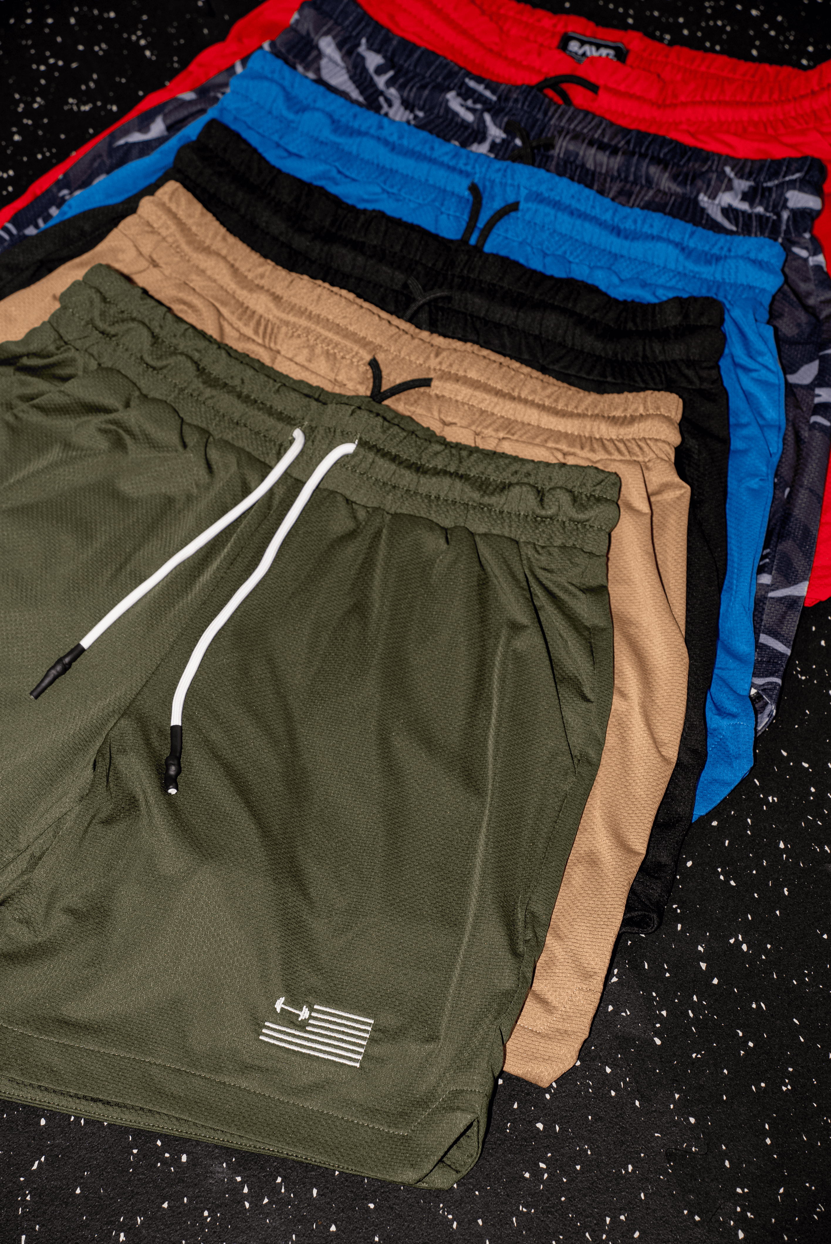 All 7 crusher shorts. black, blue, sand, army green and black camo.